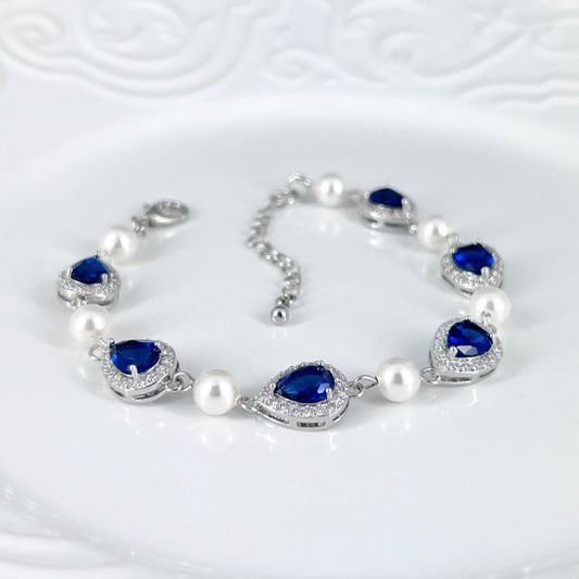 Bracelet en forme de larme bleu saphir plaqué or blanc Coco CZ