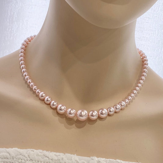 Jacquelyn Gradual Austrian Rosaline Pink Crystal Pearl Necklace