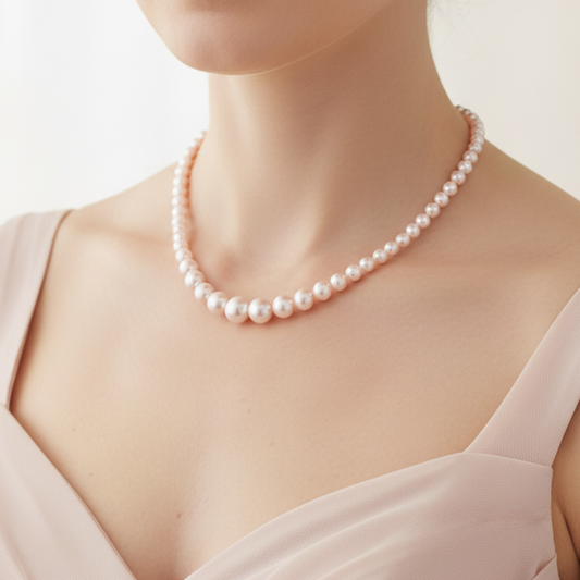 Wedding Bridal Rosaline Light Pink Crystal Austrian Pearl Gradual Necklace