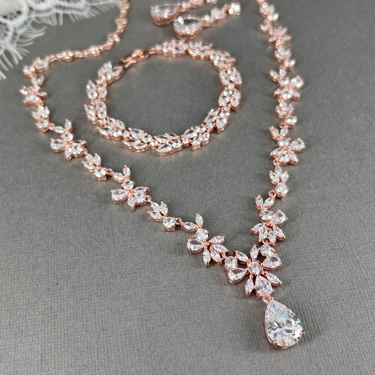 Ensemble de bijoux Tracy 3 pièces plaqué or rose CZ 