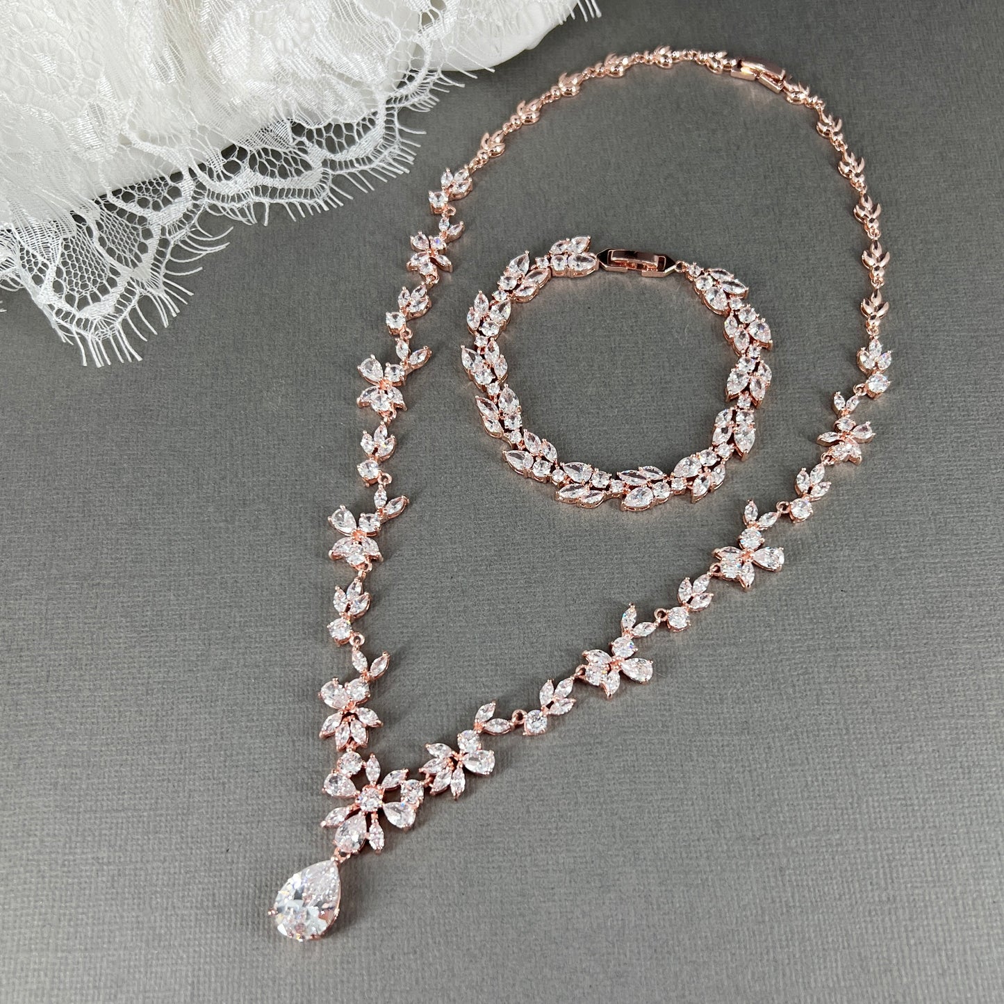 Ensemble de bijoux Tracy 3 pièces plaqué or rose CZ 