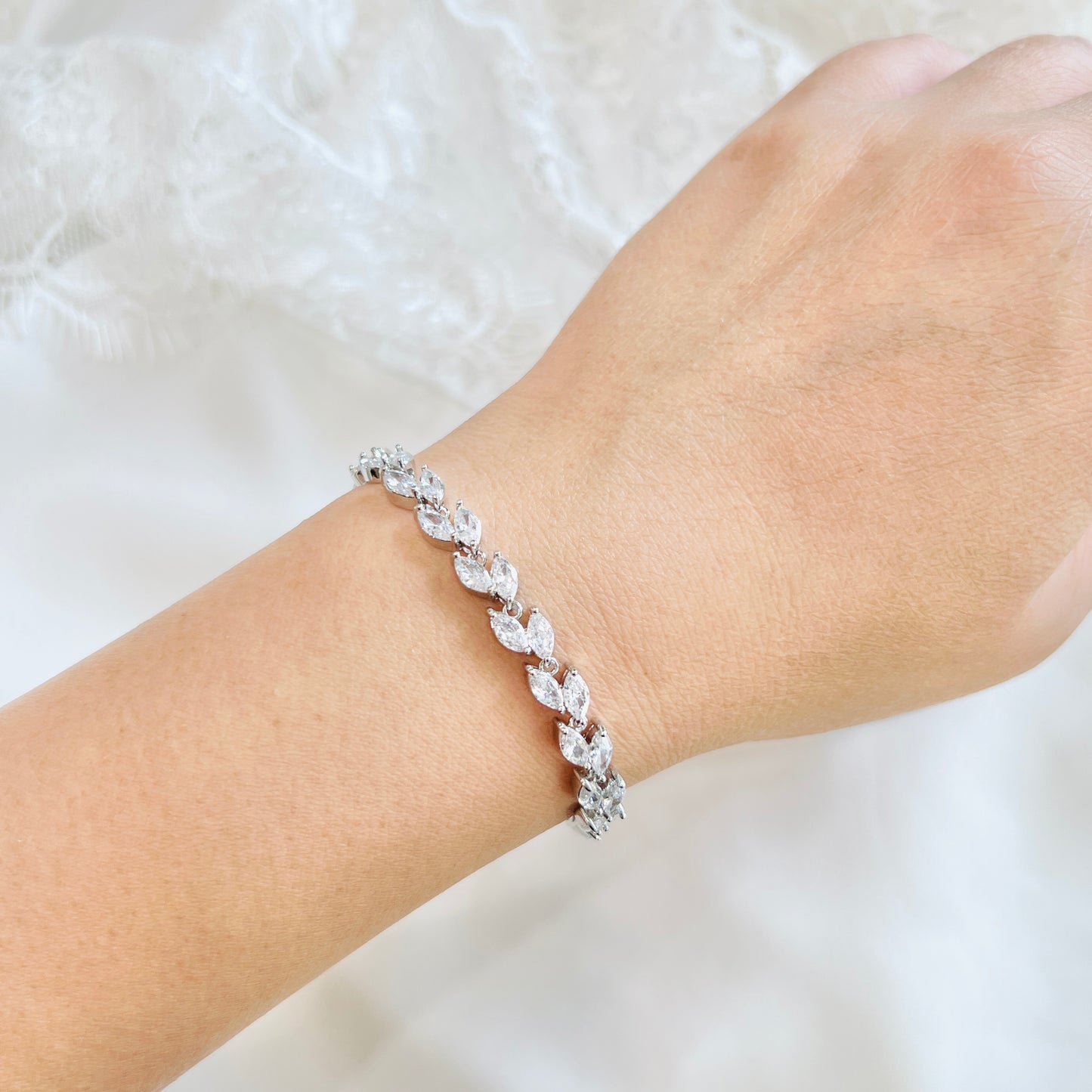 Nancy CZ Leaf and Pearl Bracelet