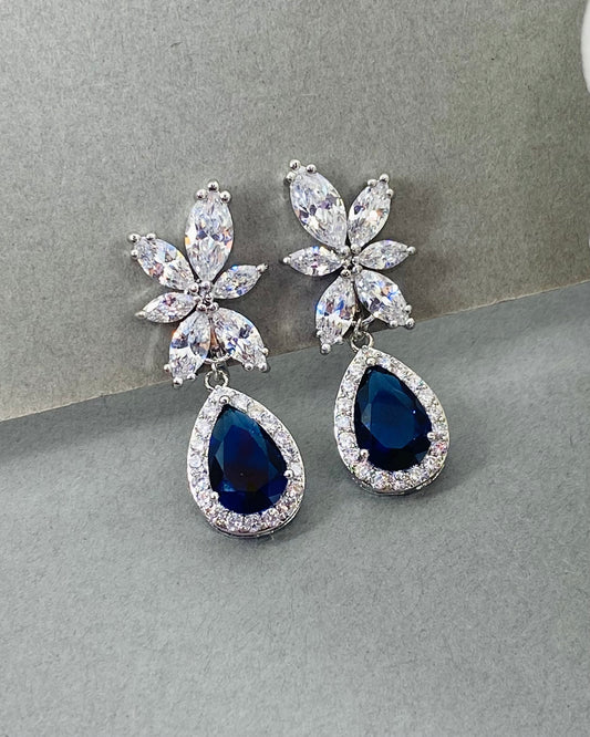 Mayann Something Blue CZ Floral Clip-on Earrings
