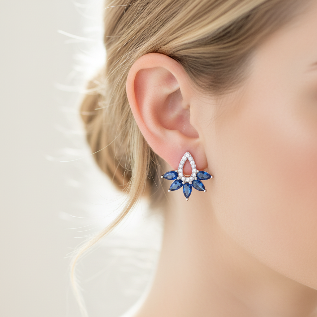 Wedding Bridal Something Blue CZ Stud Earrings
