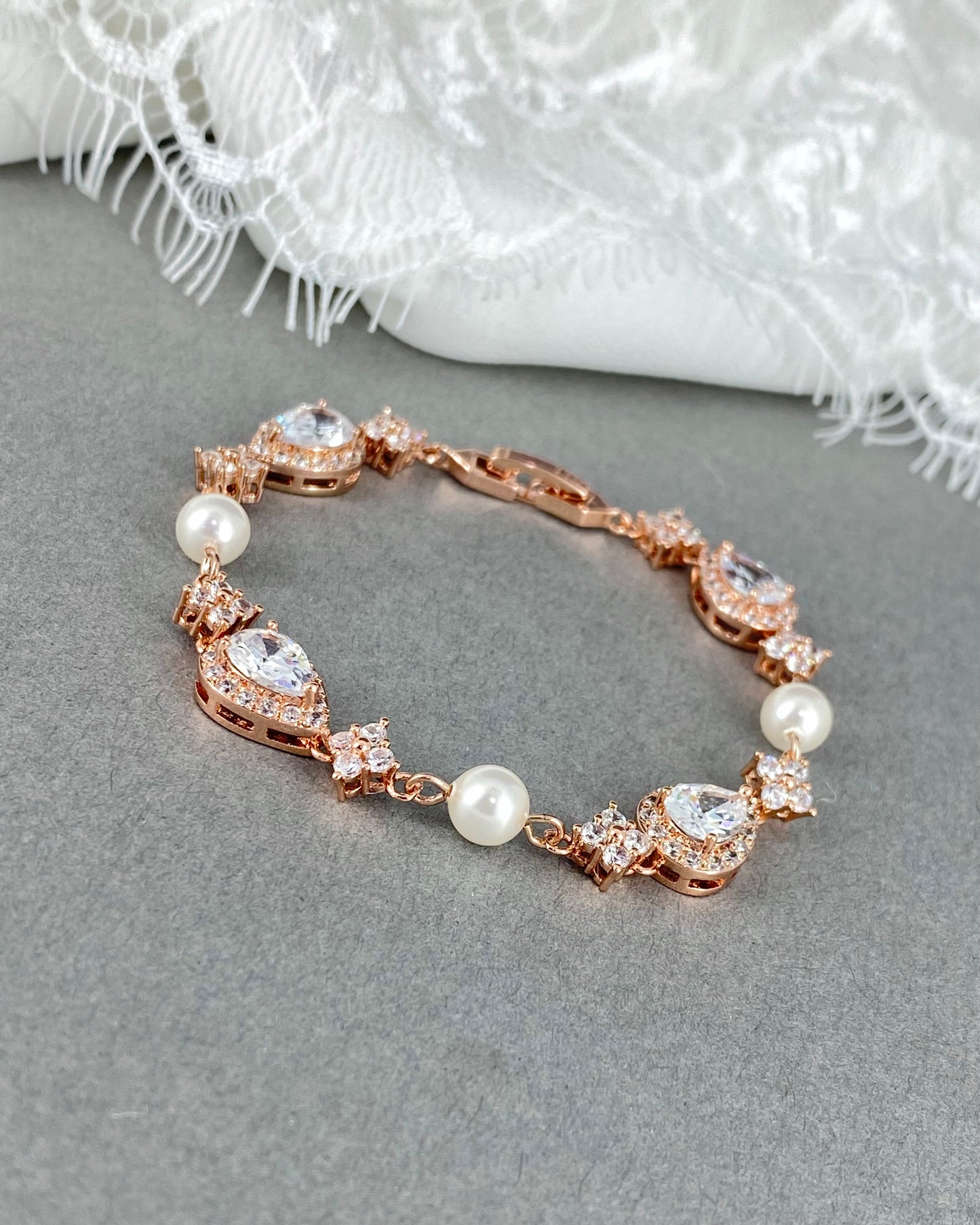 Clearance Rose Gold Plated Teardrop and Pearl Bracelet