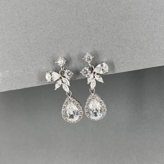 Meika CZ Marquise Floral and Teardrop Clip-on Earrings