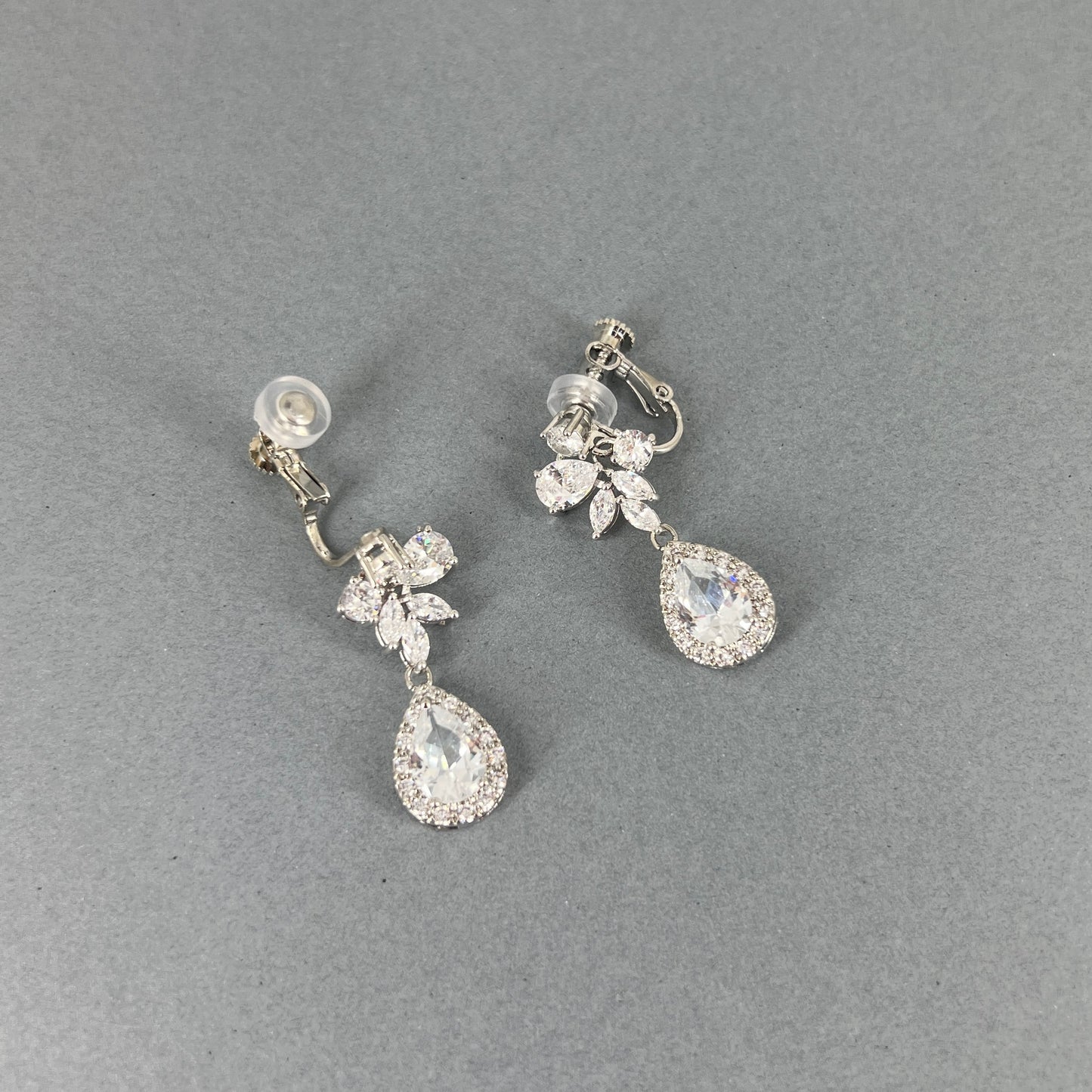 Meika CZ Marquise Floral and Teardrop Clip-on Earrings