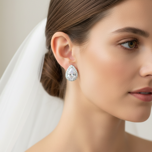 CZ Teardrop Crystal Clip on Earrings