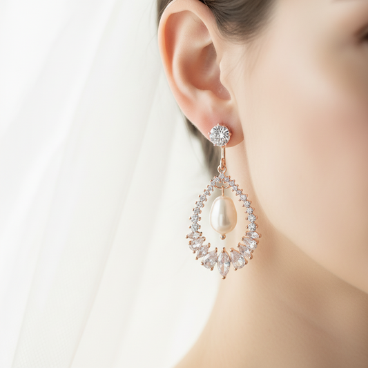 Wedding CZ Pearl Clip-on Earrings
