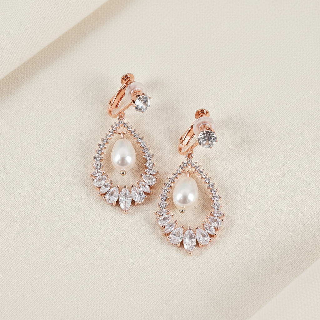 Wedding CZ Pearl Clip-on Earrings