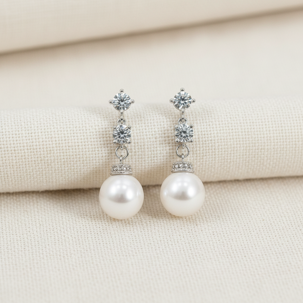 Wedding Bridal 10mm Pearl Dangle Clip-on Earrings