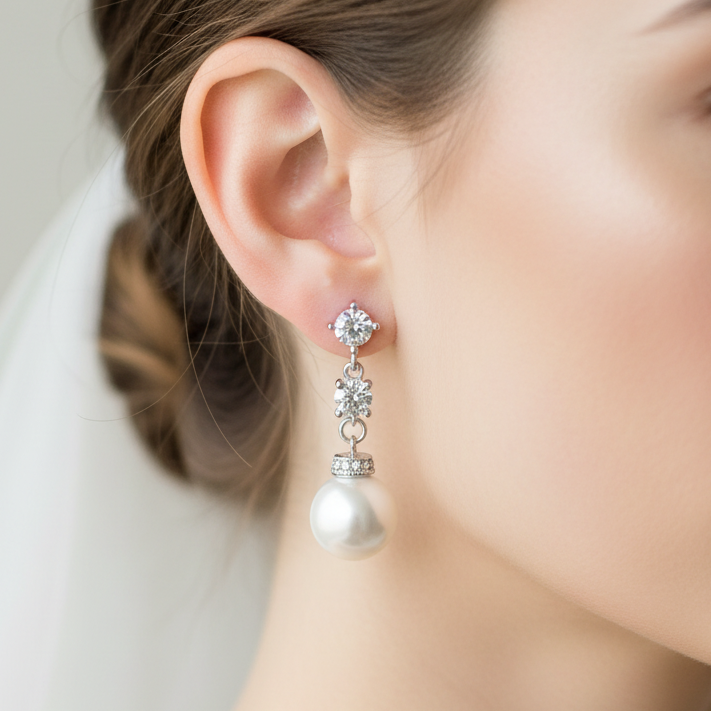Wedding Bridal 10mm Pearl Dangle Clip-on Earrings