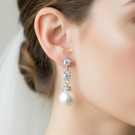 Wedding Bridal 10mm Pearl Dangle Clip-on Earrings