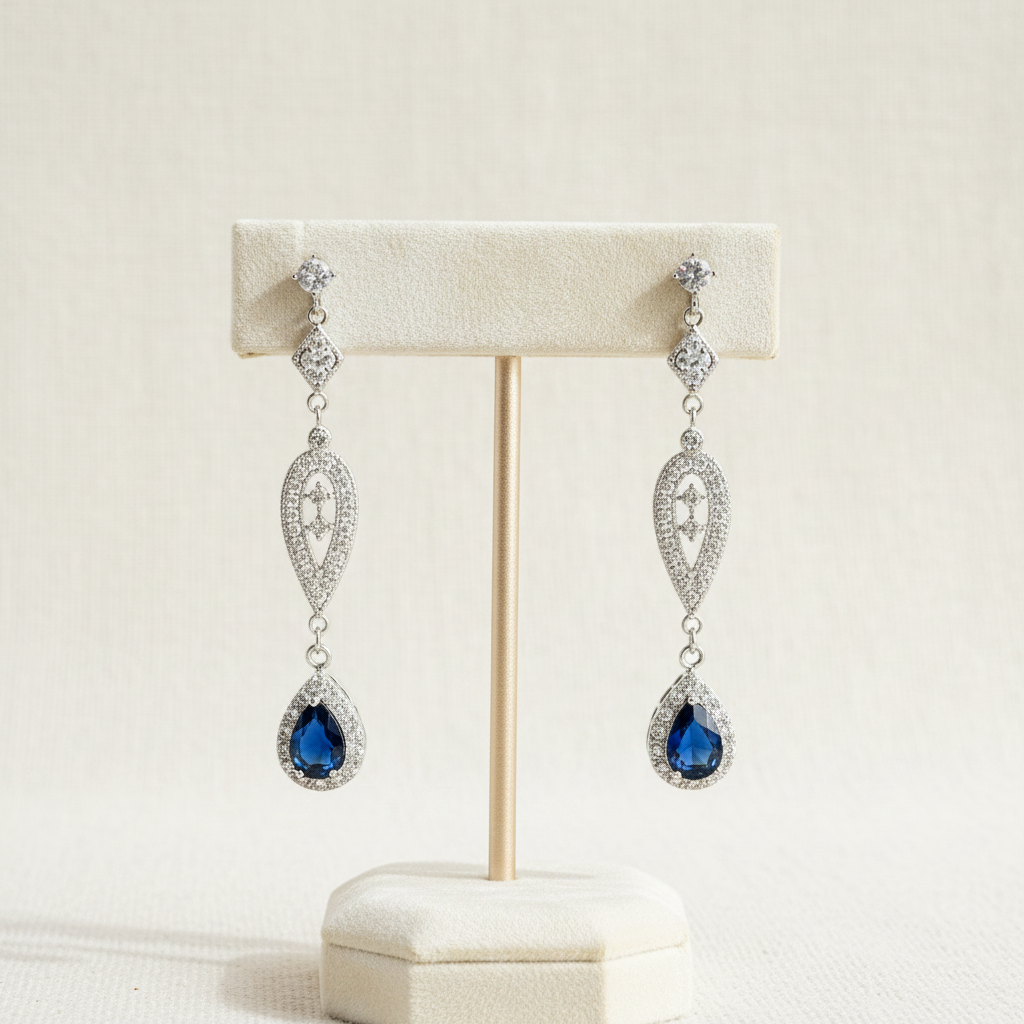 Wedding Bridal Vintage Style Something Blue Clip-on Earrings