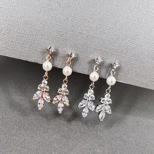 Mischa CZ Leaf and White Pearl Clip-on Earrings