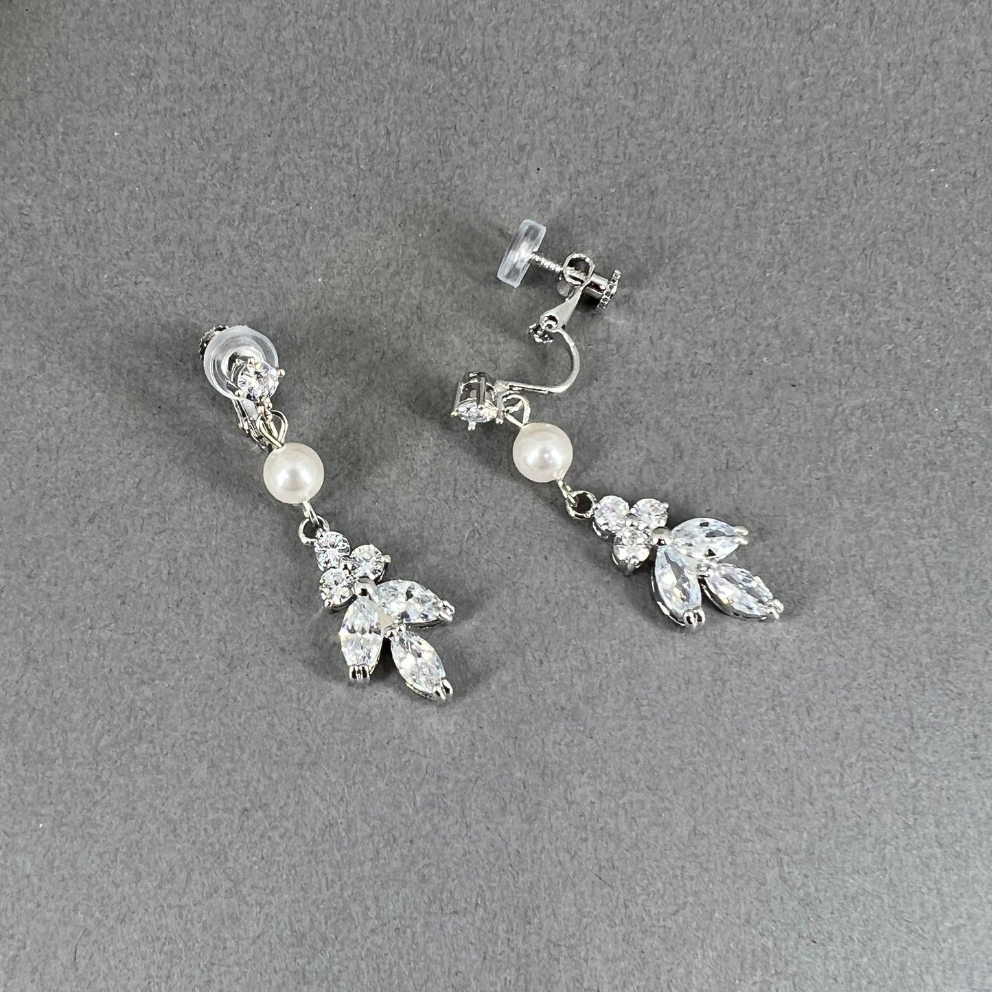 Mischa CZ Leaf and White Pearl Clip-on Earrings