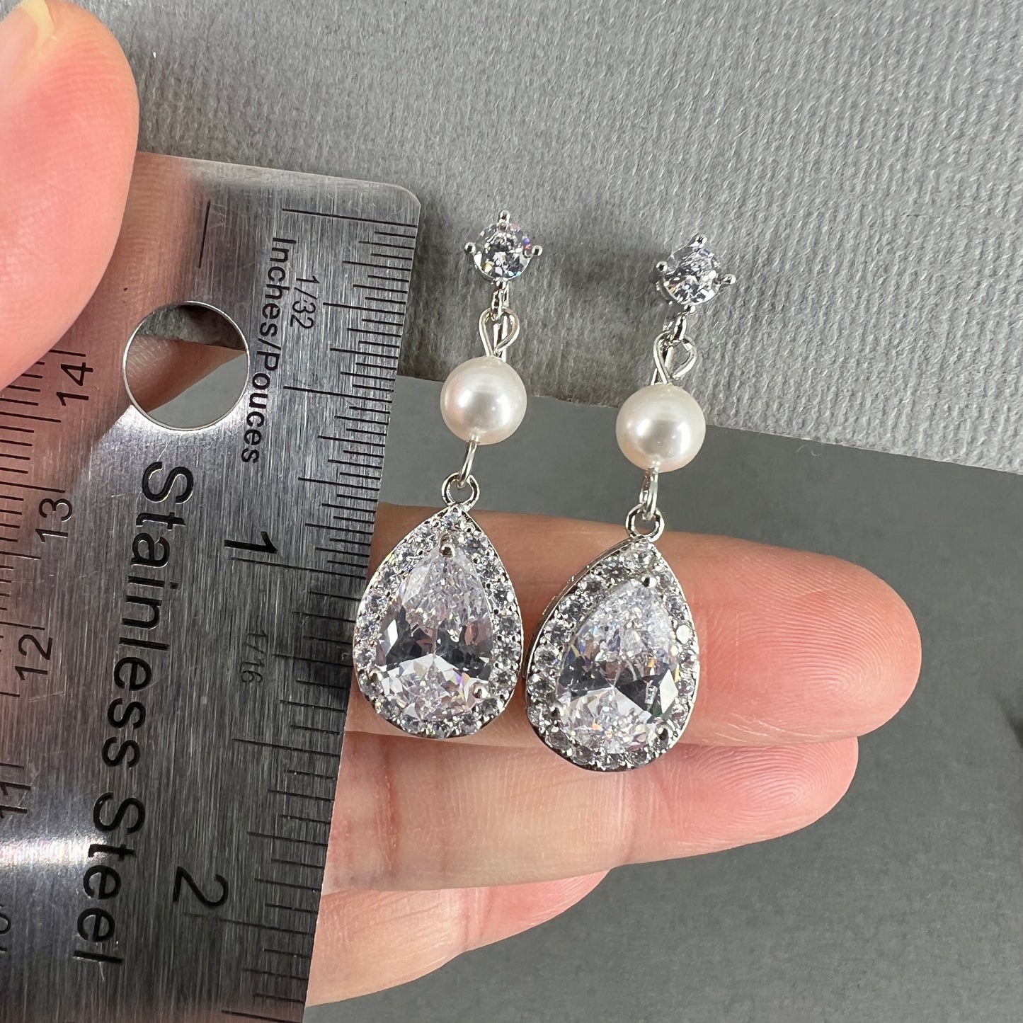 Melody CZ Teardrop and Pearl Clip-on Earrings