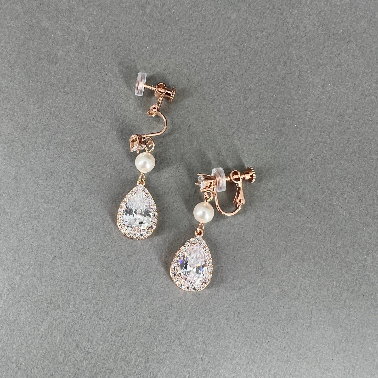 Melody CZ Teardrop and Pearl Clip-on Earrings