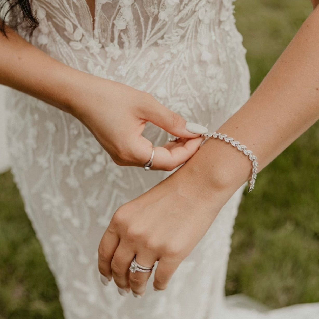 Bracelet tennis Cathy CZ marquise et perles 