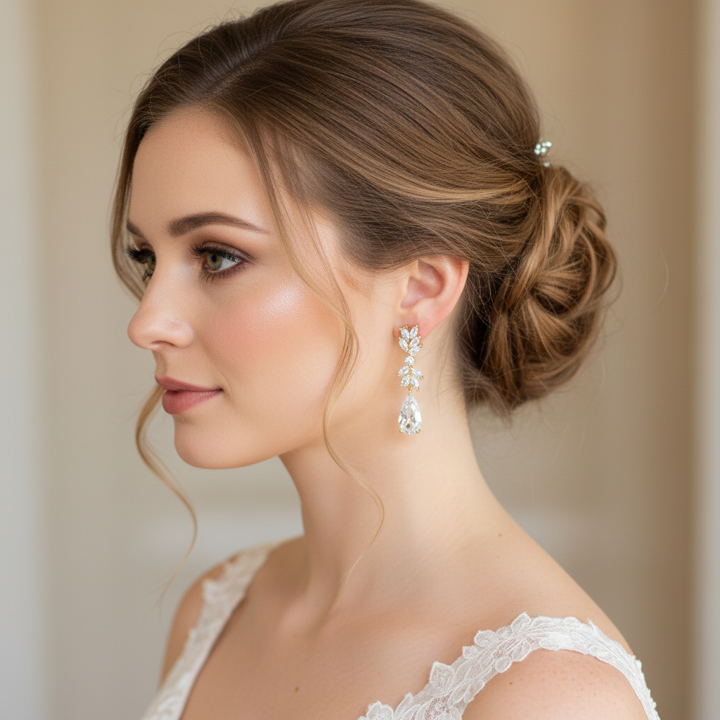 Wedding Bridal 2pcs 18K Gold Plated CZ Necklace and Earrings Set