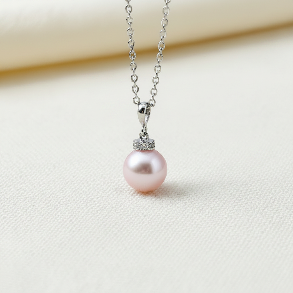 Ensemble collier et boucles d'oreilles en perles roses Lydia 2 pièces CZ 10 mm 