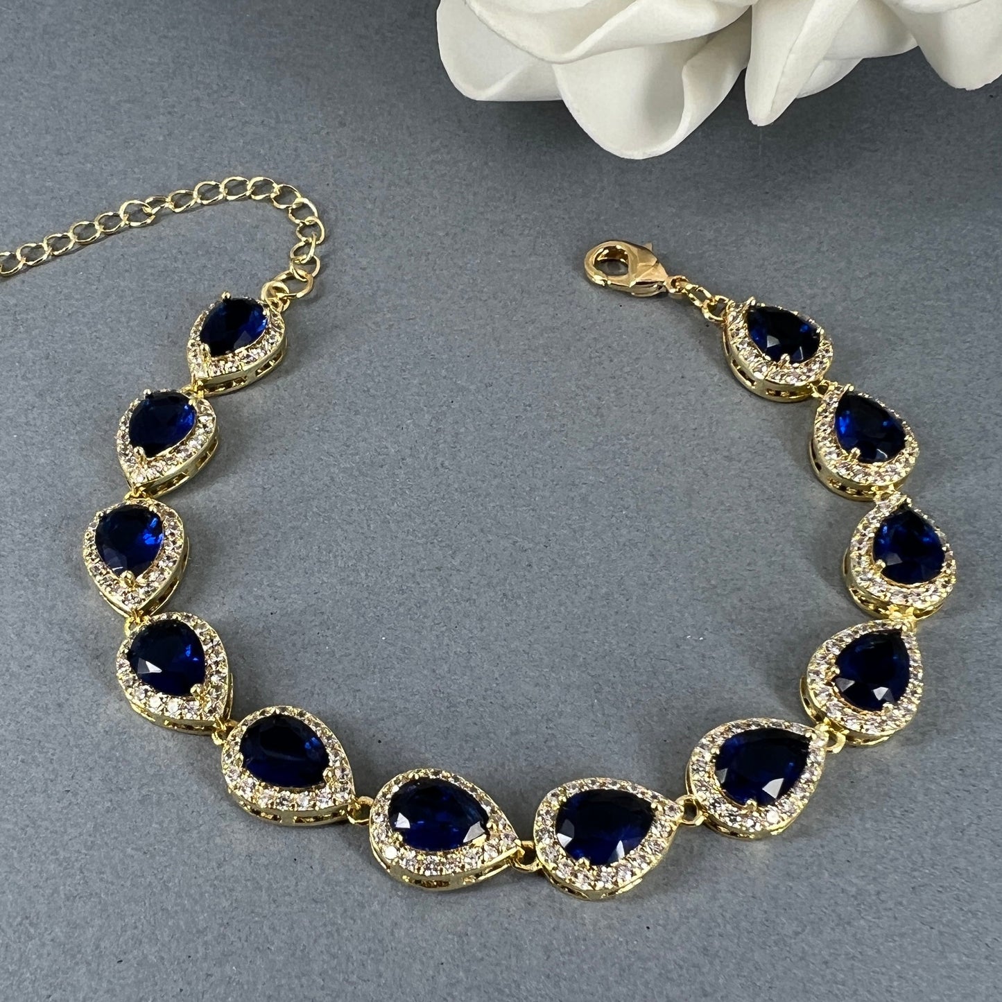 Tori 3pcs CZ 18K Gold Plated Sapphire Jewelry Set