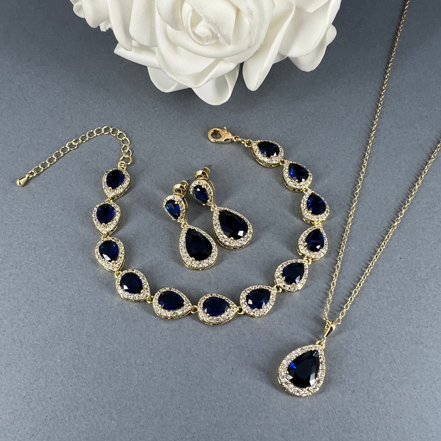 Tori 3pcs CZ 18K Gold Plated Sapphire Jewelry Set