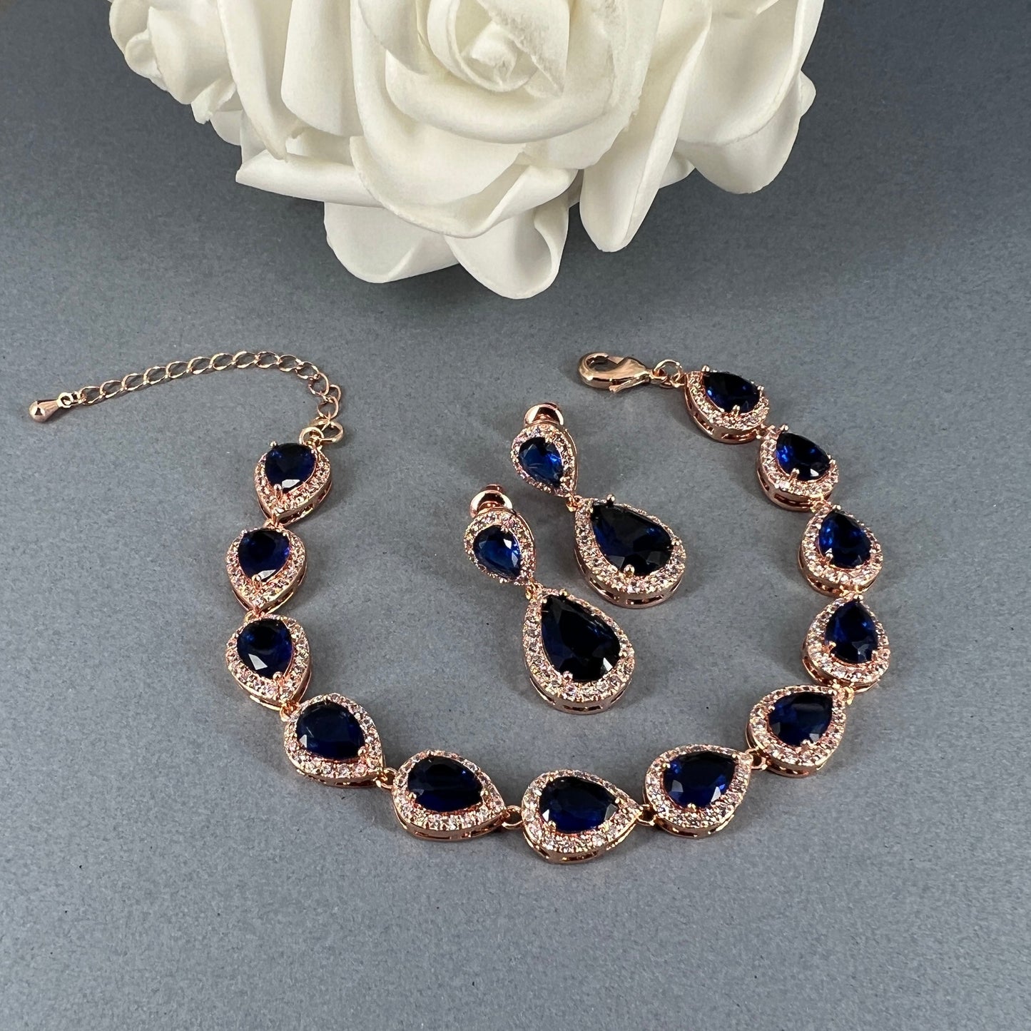 Tori 3pcs CZ 18K Gold Plated Sapphire Jewelry Set