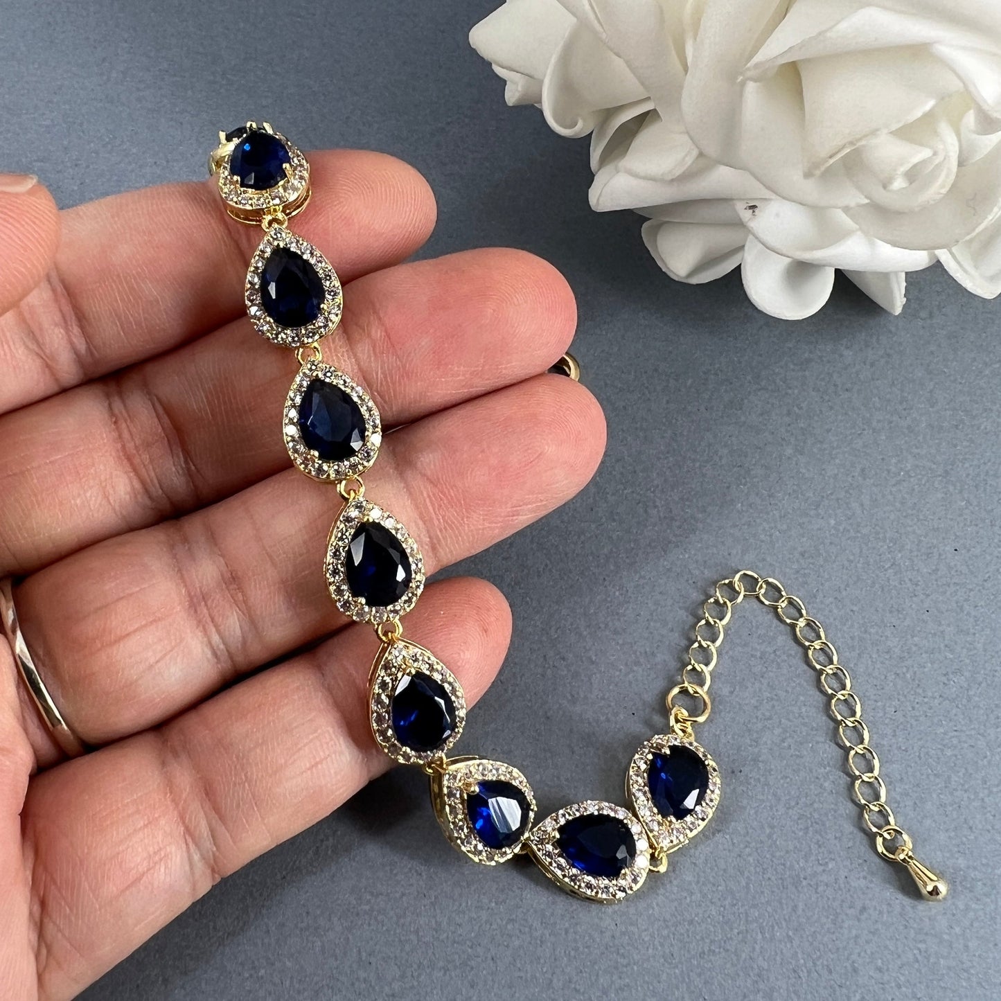 Tori 3pcs CZ 18K Gold Plated Sapphire Jewelry Set