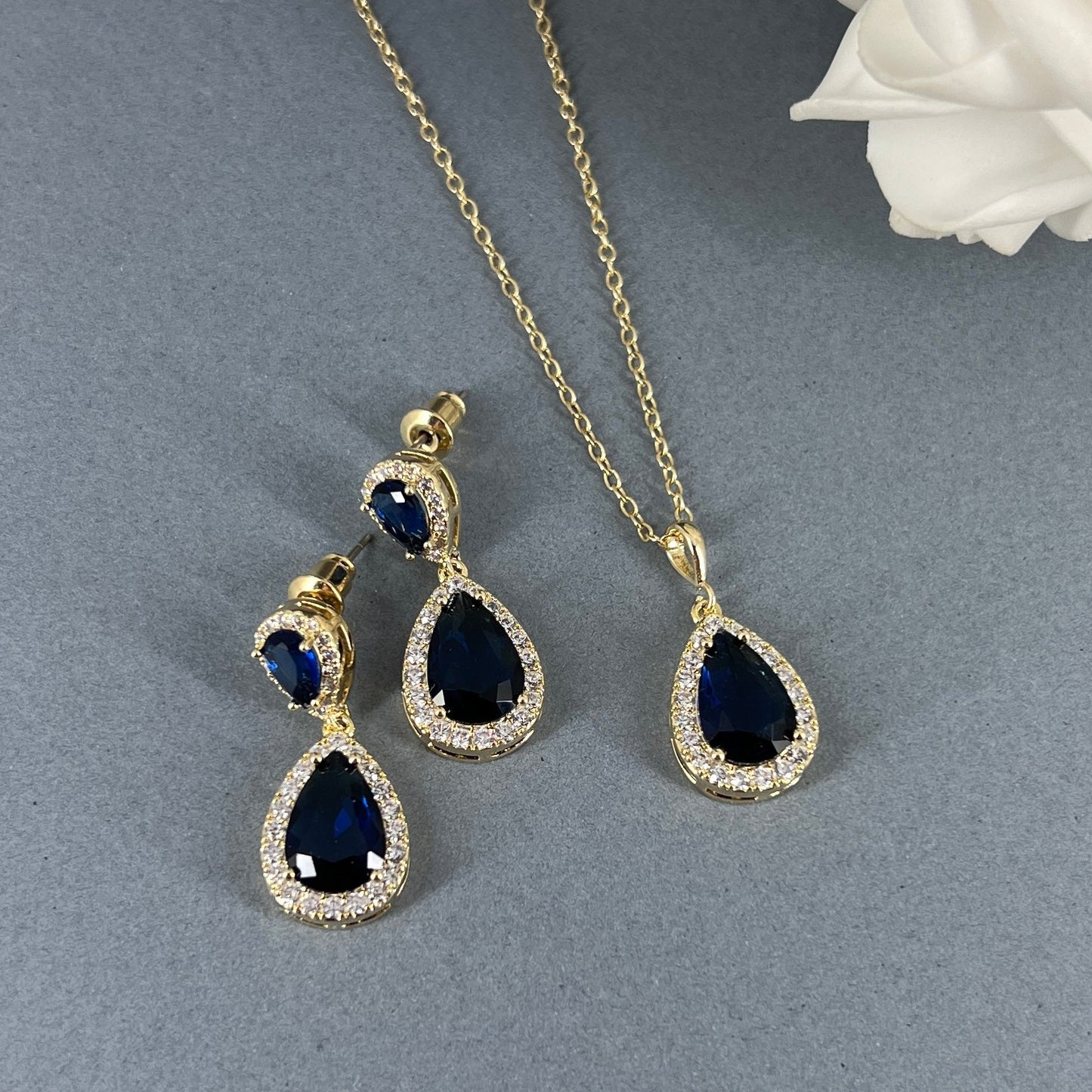 Tori 3pcs CZ 18K Gold Plated Sapphire Jewelry Set