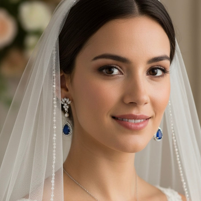 Wedding Sapphire Blue Teardrop Earrings