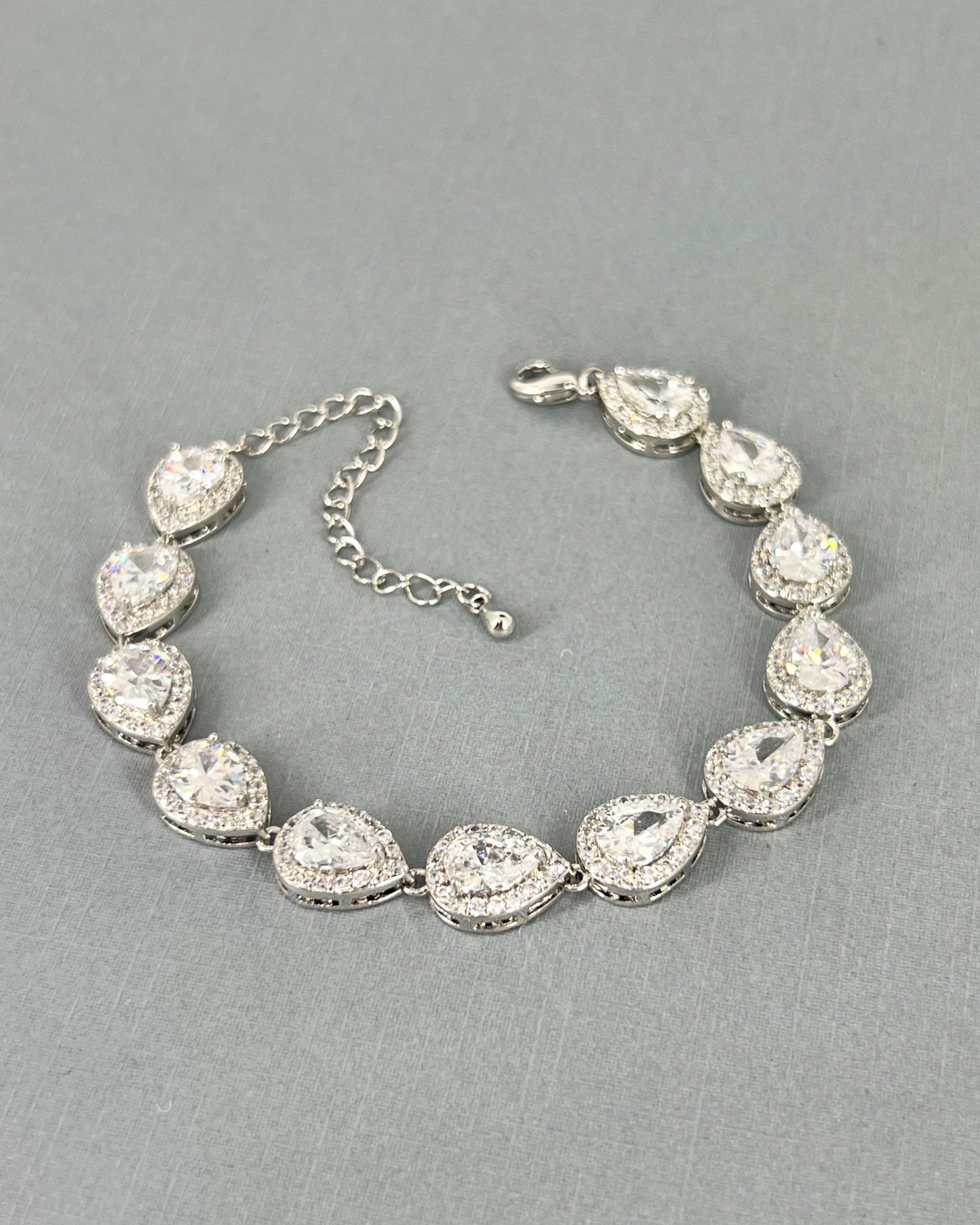 Cate CZ White Gold Plated Full Teardrop Bracelet