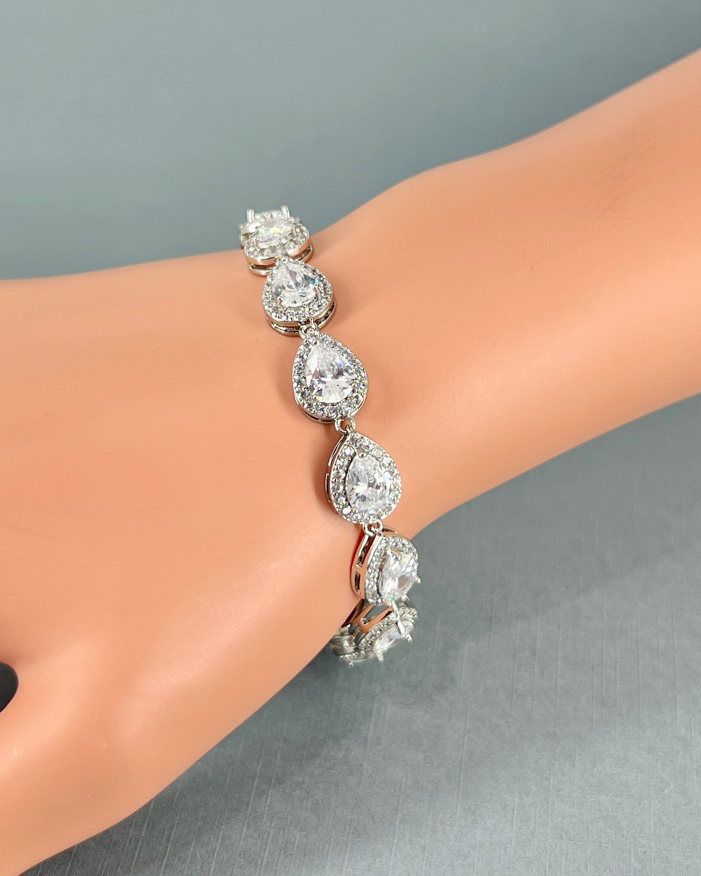 Cate CZ White Gold Plated Full Teardrop Bracelet