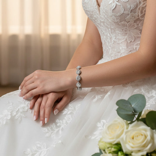 Wedding CZ White Gold Plated Full Teardrop Bridal Bracelet