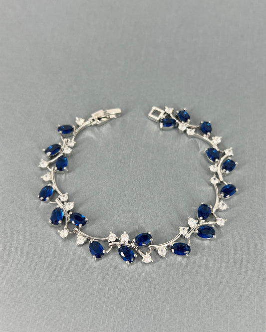 Chloe CZ White Gold Plated Floral Sapphire Blue Bracelet