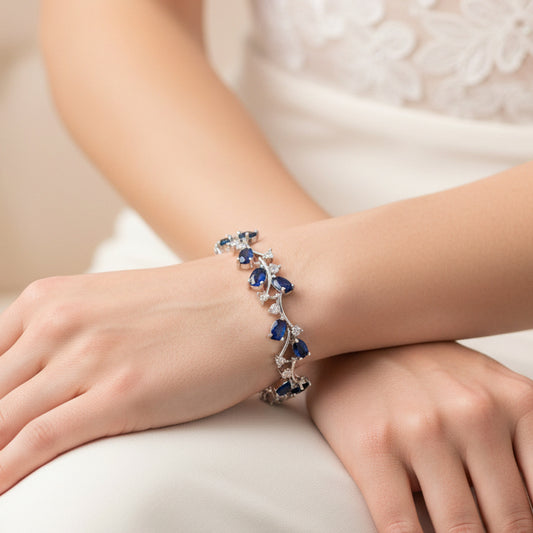 Wedding Bridal Floral Sapphire Blue Bracelet