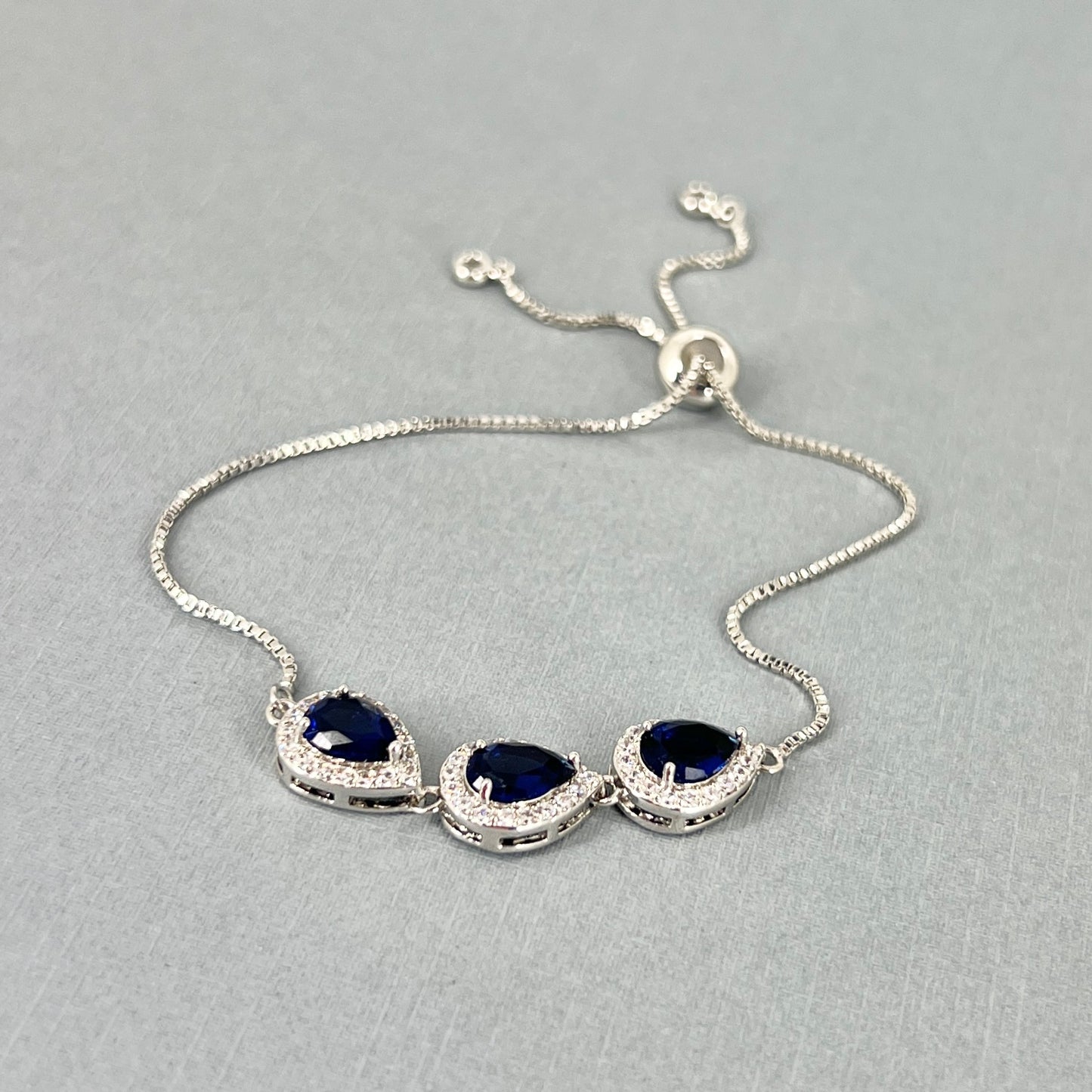 Hailey CZ Sapphire Blue Teardrop Adjustable Bracelet