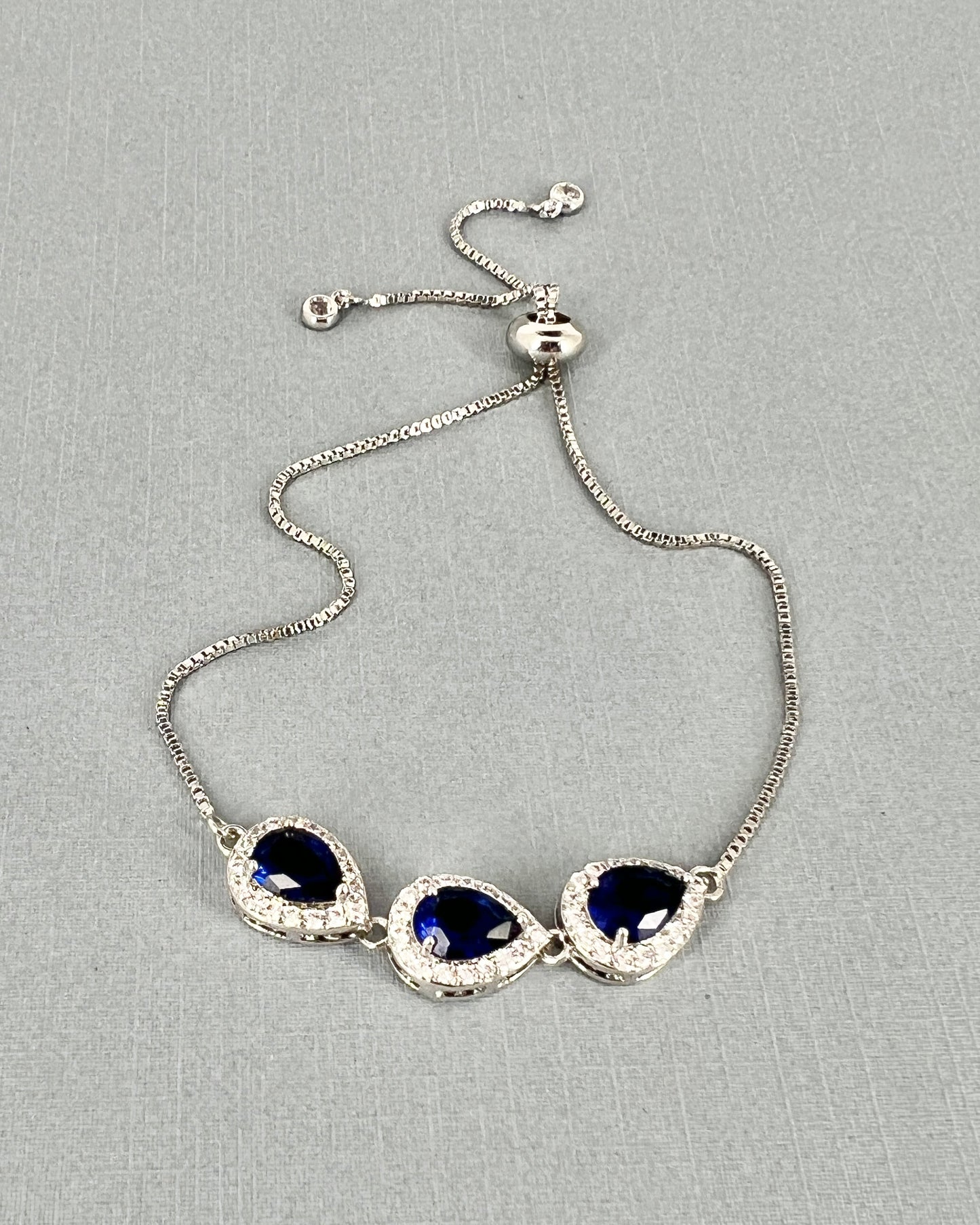 Hailey CZ Sapphire Blue Teardrop Adjustable Bracelet