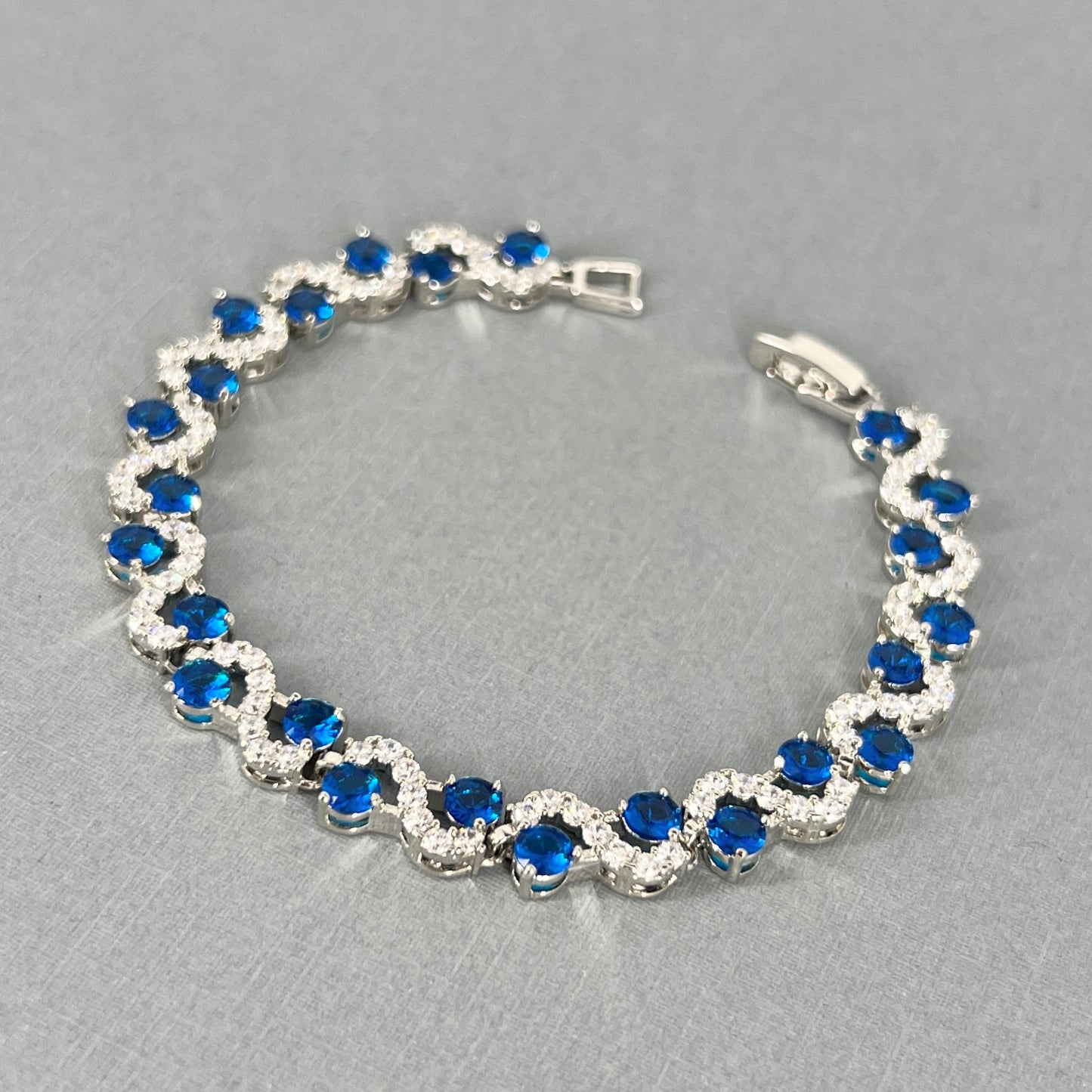 Clearance CZ White Gold Plated Royal Blue Bracelet