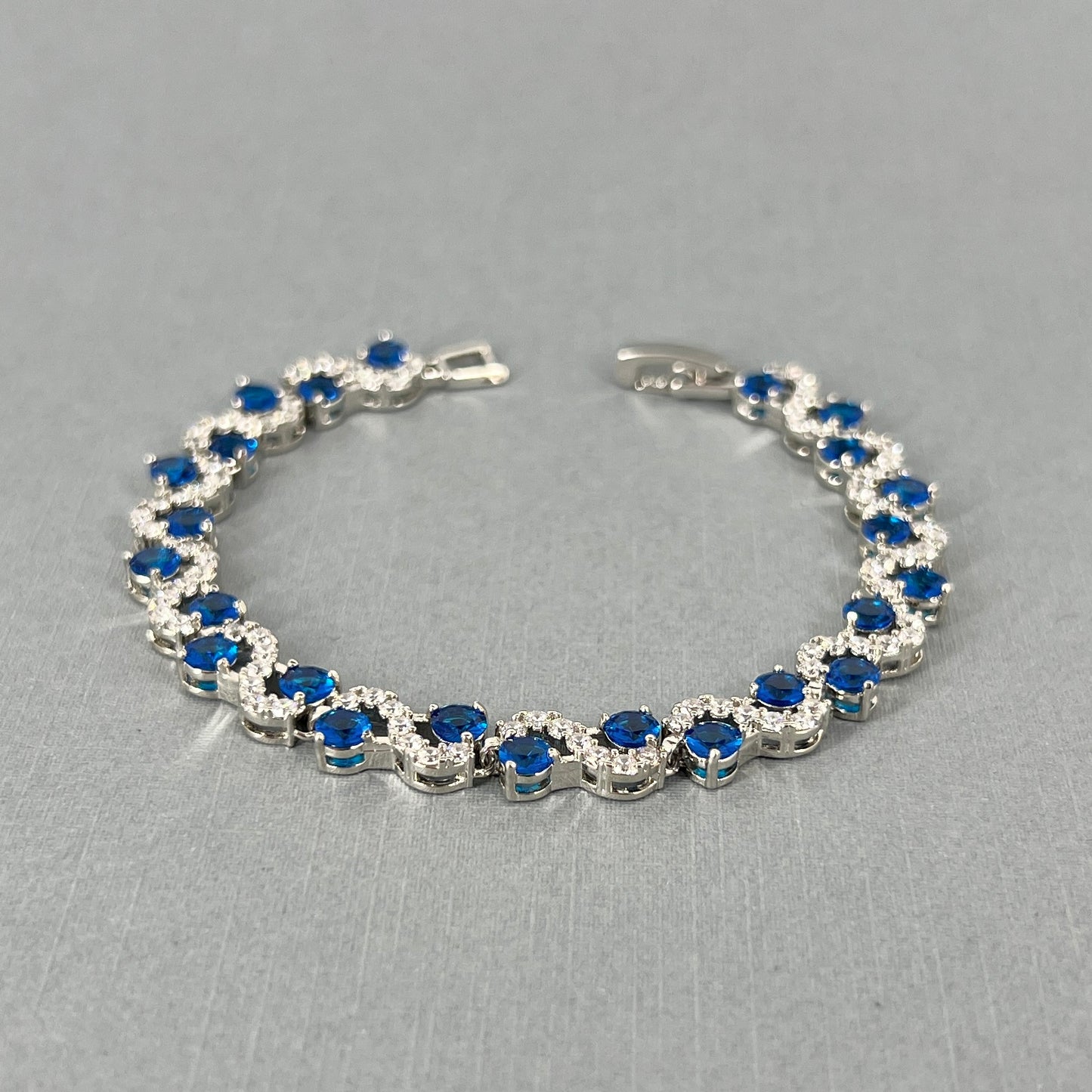 Clearance CZ White Gold Plated Royal Blue Bracelet