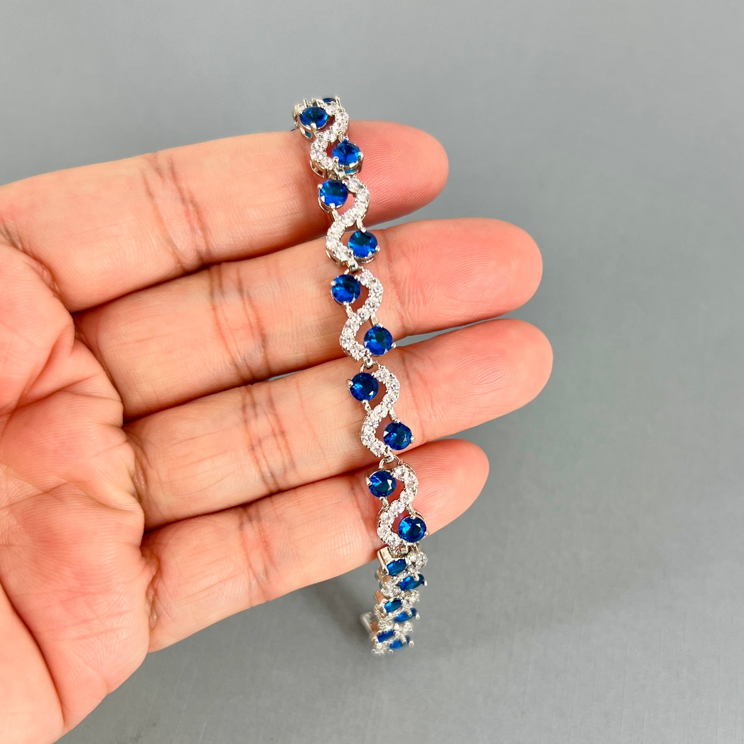 Clearance CZ White Gold Plated Royal Blue Bracelet