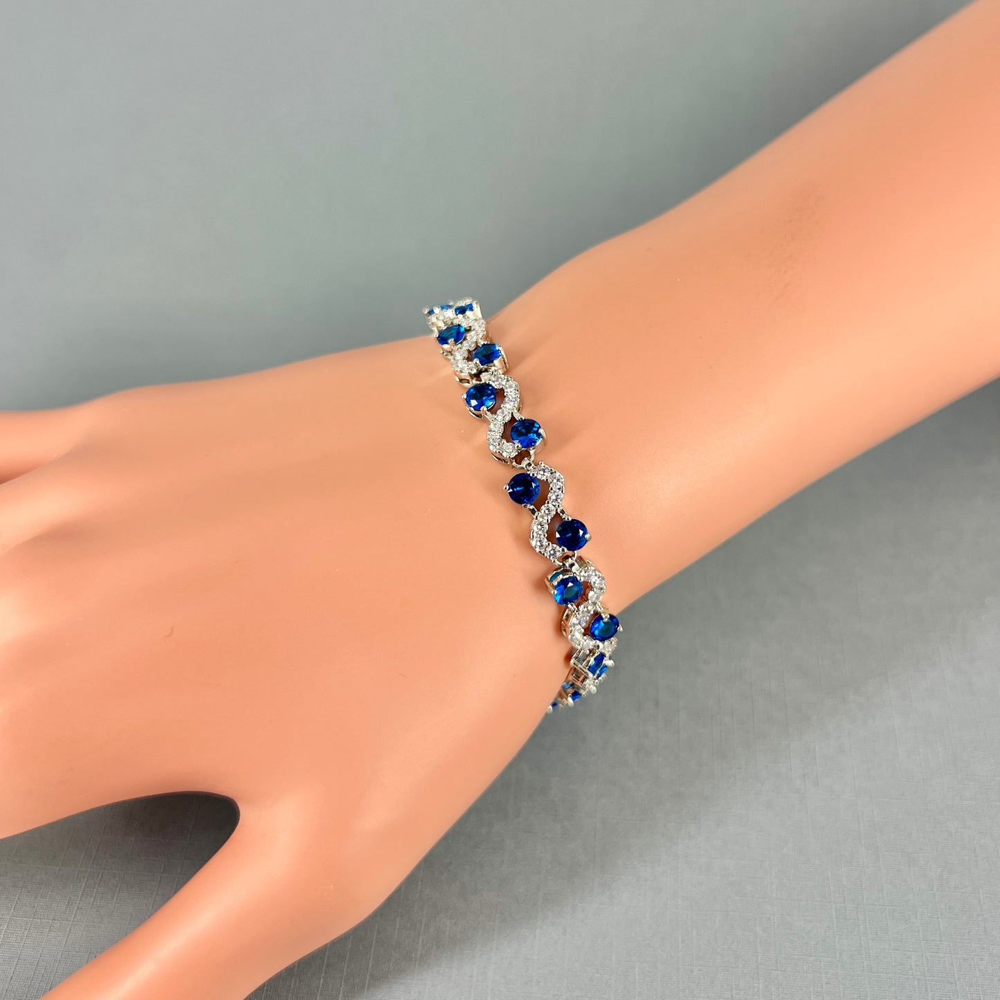 Clearance CZ White Gold Plated Royal Blue Bracelet