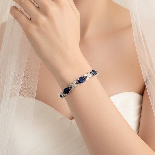 Cena CZ Bracelet en forme de larme bleu saphir plaqué or 18 carats 