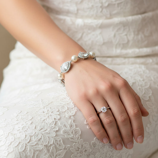 Bracelet tennis Cathy CZ marquise et perles 