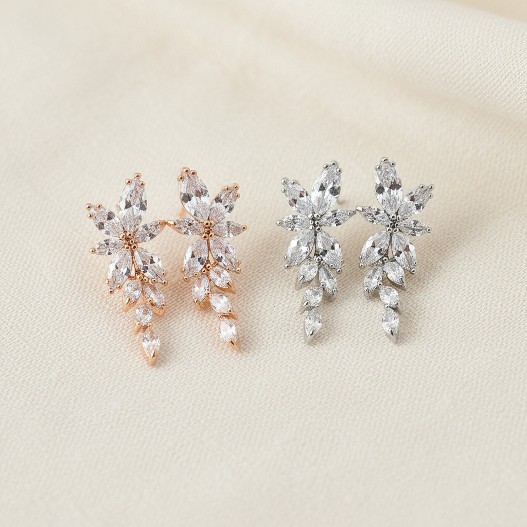 Wedding Bridal Marquise Floral Clip-on Earrings