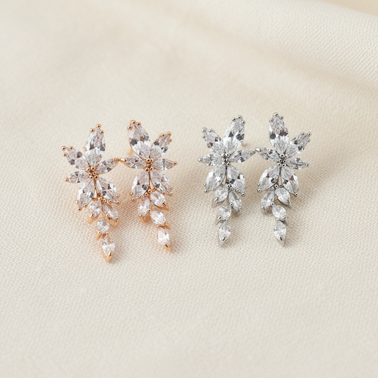 Wedding Bridal Marquise Floral Clip-on Earrings
