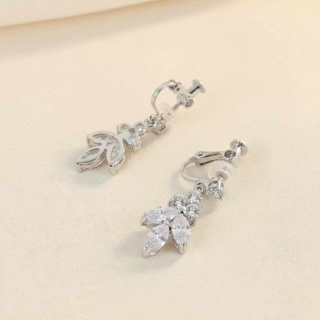Wedding Bridal Marquise Floral Clip-on Earrings
