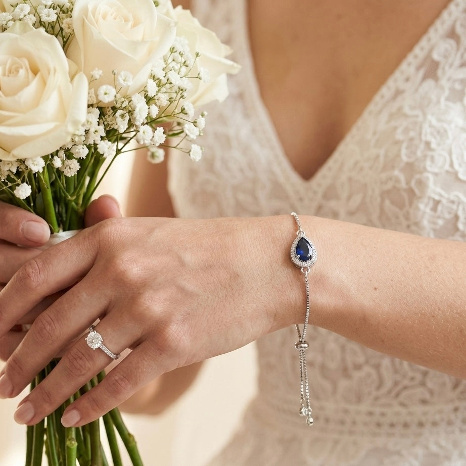 Bracelet réglable Caitlyn CZ feuille et perle 