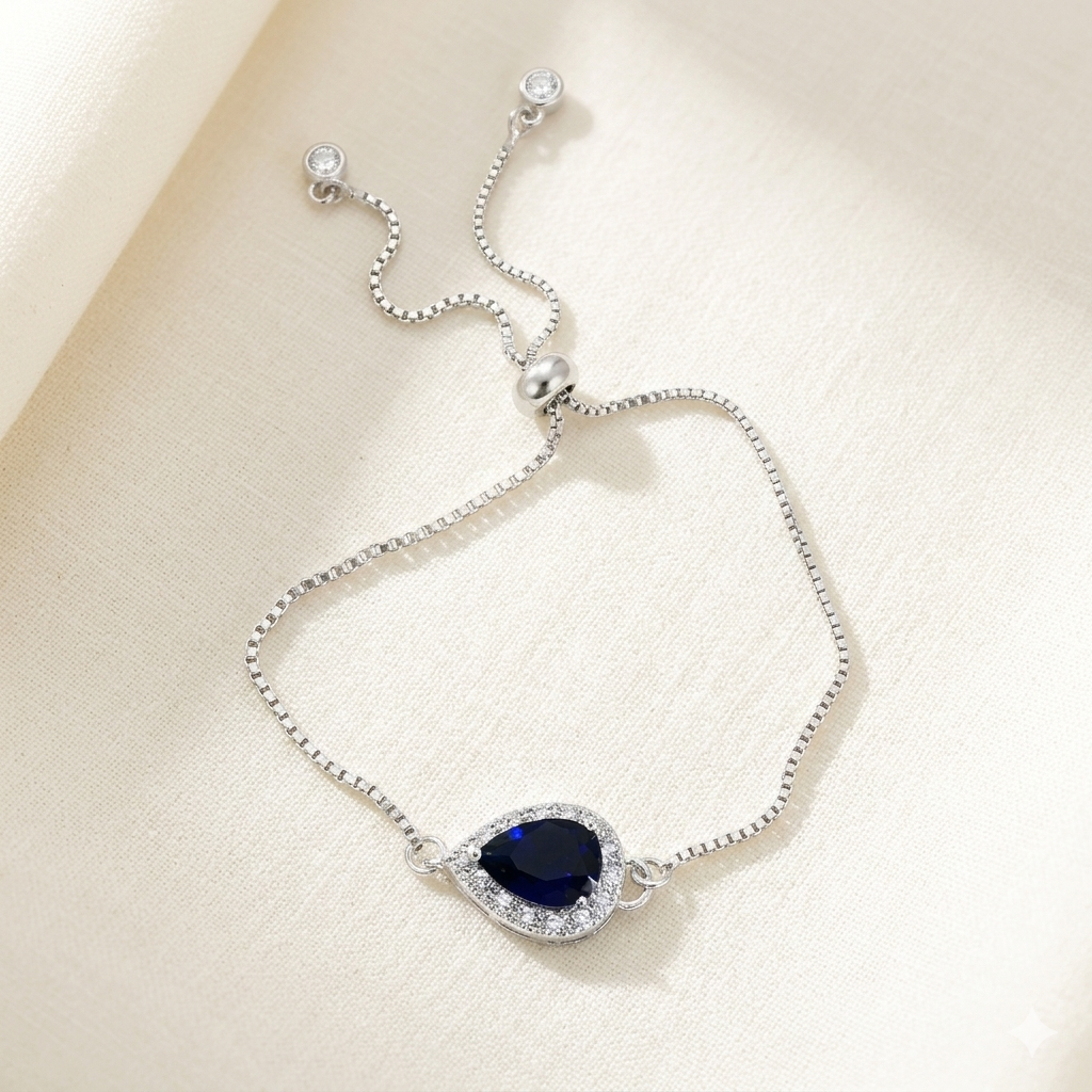 Bracelet réglable Caitlyn CZ feuille et perle 