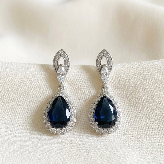 Something Blue Bridal Sapphire Teardrop Crystal Earrings